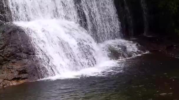 Pequeña cascada de dos niveles y río — Vídeo de stock