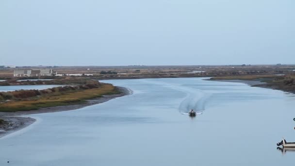 Boot varen aan een rivier — Stockvideo