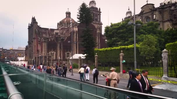 People Walking Near Main Square And Metropolitan Cathedral — Stok Video