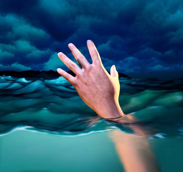 溺水的受害者 溺水的人需要帮助的手 — 图库照片