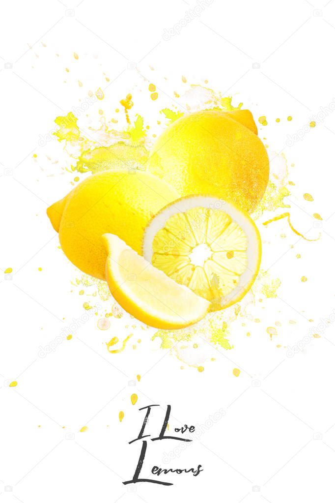 Great photo montage with explanting lemons on a white background