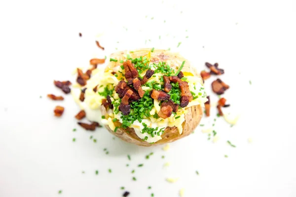 Fırında patates peynir ve domuz pastırması. Üstten Görünüm