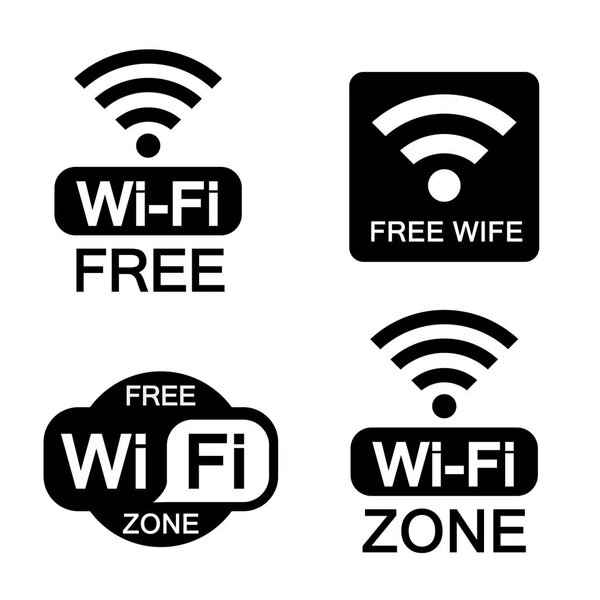 wifi free zone icons black and white set