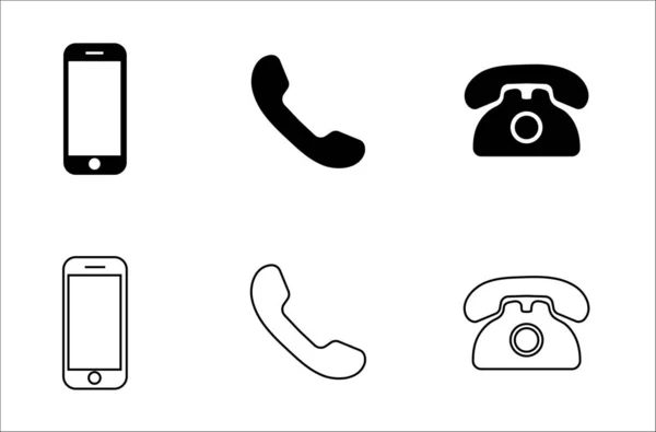 Teléfono Iconos Conjunto Blanco Negro — Vector de stock