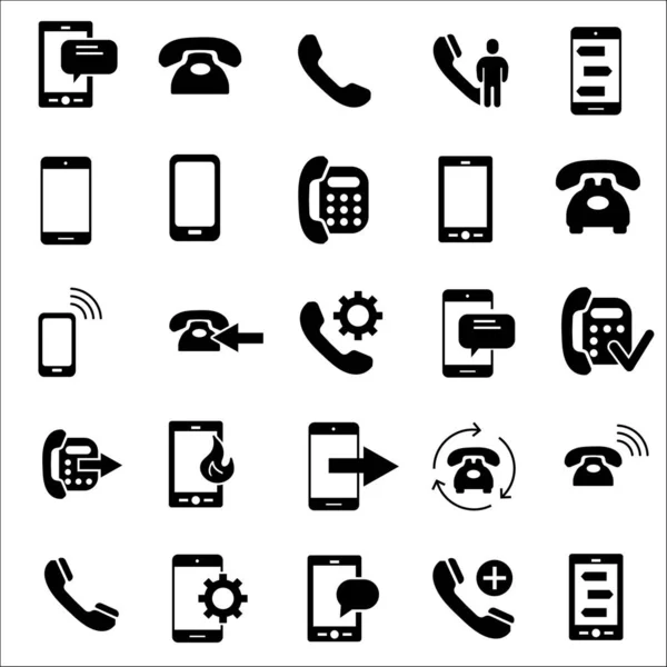 Mensaje Teléfono Inteligente Llamada Blanco Negro Iconos Conjunto — Vector de stock