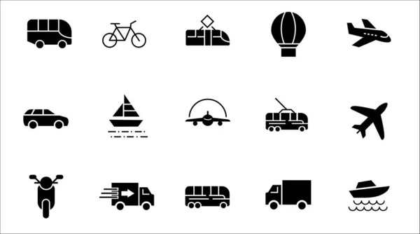 Ikony Transportowe Czarno Białe — Wektor stockowy