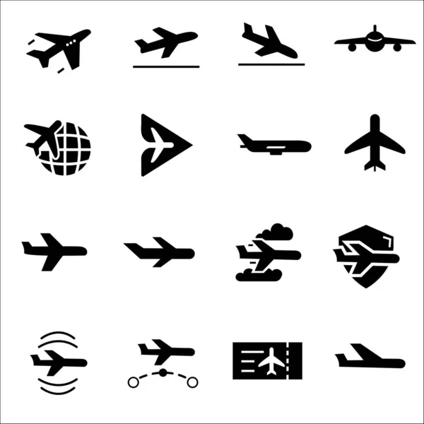 Ikony Samolotów Czarno Białych — Wektor stockowy