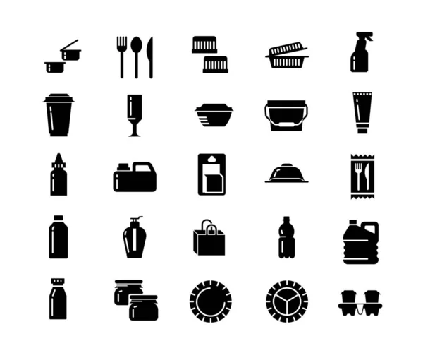 Ikony Elementów Kuchni Czarno Białe — Wektor stockowy