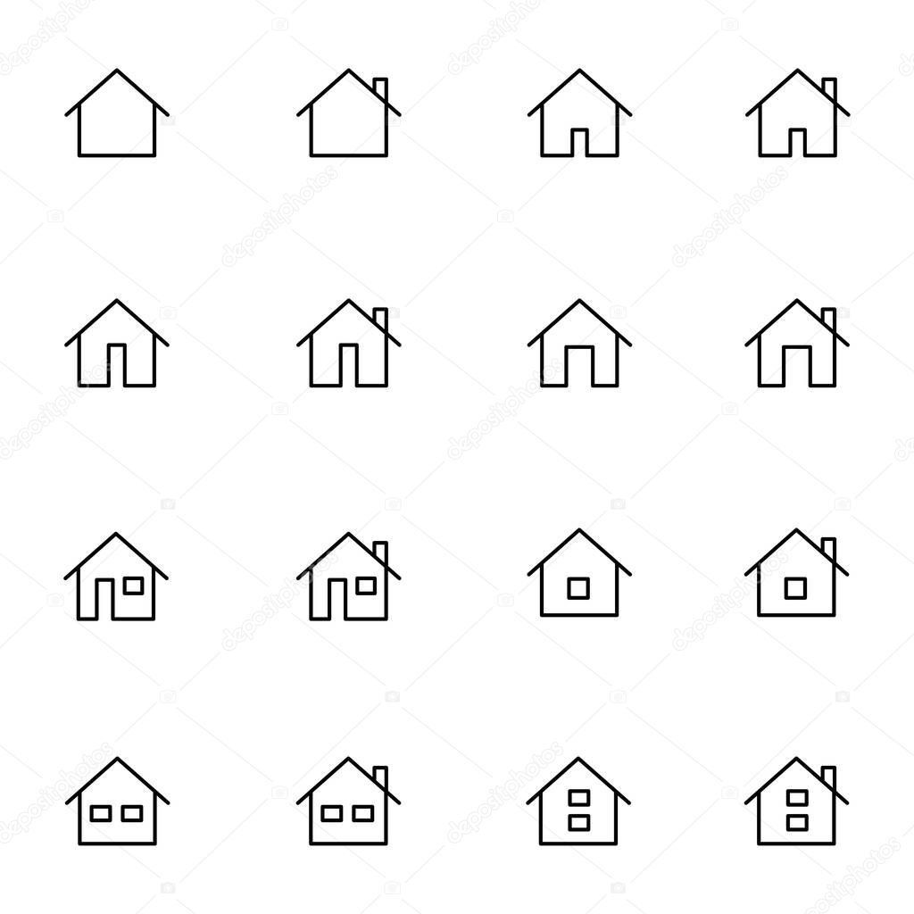house icons set black and white line art