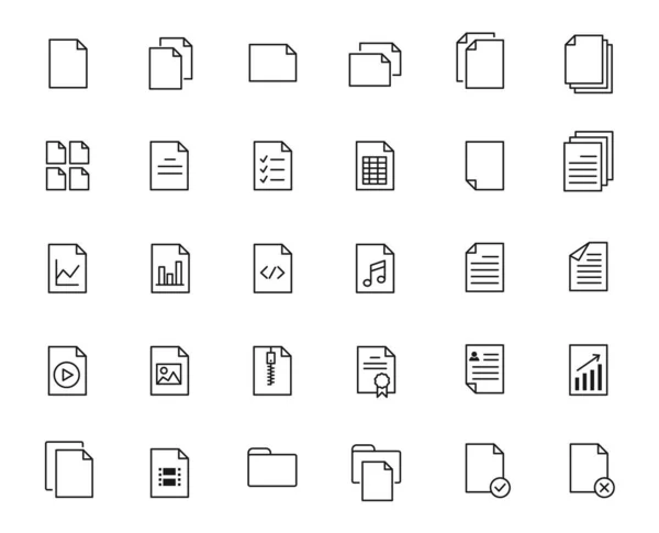 Set Iconos Documento Blanco Negro — Vector de stock