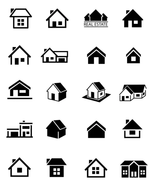 Casas Arquitectura Conjunto Blanco Negro Logos — Vector de stock