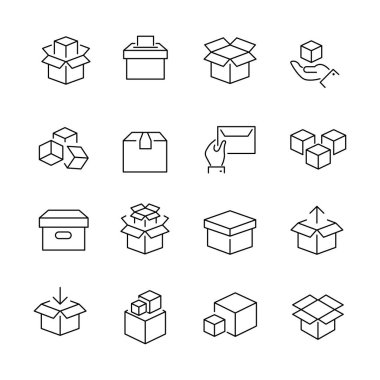 posta kutuları paketleri kağıt teslim sonrası simgeleri siyah ve beyaz ayarlayın