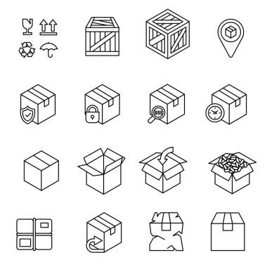 posta kutuları paketleri kağıt teslim sonrası simgeleri siyah ve beyaz ayarlayın