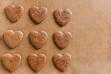 Stack of handmade heart shaped cookies gift for valentines day with love