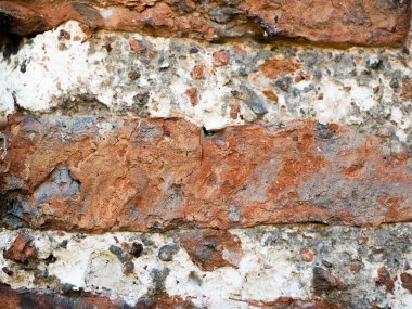 Eski tuğla işi. Tuğladan yapılmış eski bir duvar parçası. Geçmişi. Eskimemiş, eski, ortaçağ, duvar kâğıdı, yüzey, yontulmuş, yıpranmış, duvarcılık, kaba 