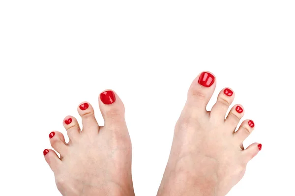Раздвинь Пальцы Покрашенными Ногтями Красный Изолированном Фоне Высокое Качество Фото — стоковое фото