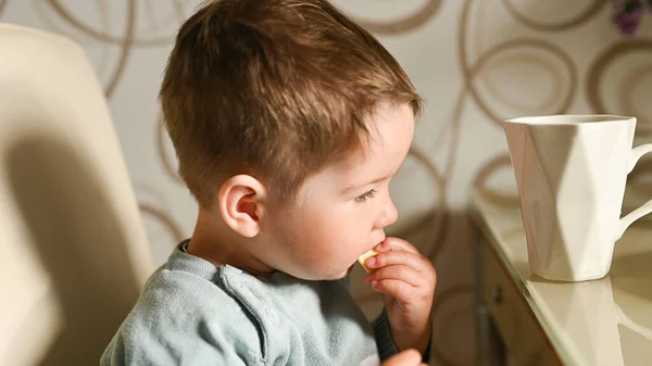 小孩子一个人喝杯子里的水 独立宝宝 高质量的照片 — 图库照片