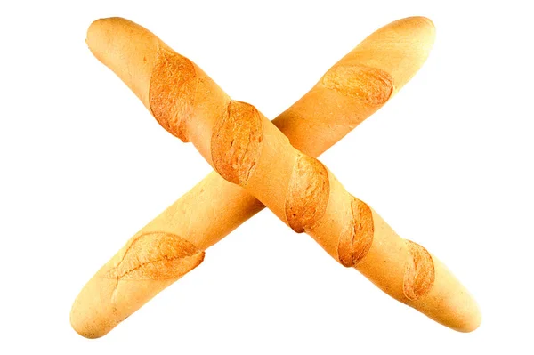 Crossed Two Long Baguettes Isolated Background High Quality Photo — Stock Photo, Image