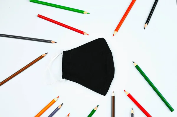 Mask Pencils White Background High Quality Photo — Stock Photo, Image