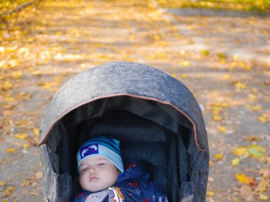 Sonbahar parkında çocuk uykusu. Yüksek kalite fotoğraf
