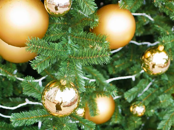 Street Tree Decorated Golden Balls High Quality Photo Stock Picture