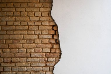 Çatlak tuğla duvar ve macun. Yüksek kalite fotoğraf