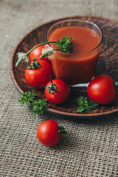 Leckerer Frischer Gesunder Tomatensaft Mit Tomaten — Stockfoto