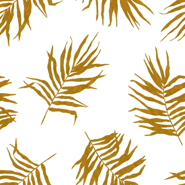 Бесшовный Узор Золотых Пальмовых Листьев Акварели Ручная Иллюстрация Изолирована Белом — стоковое фото