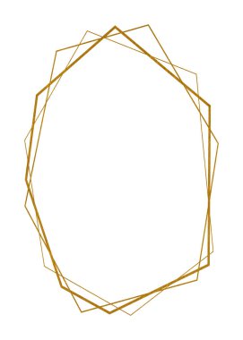 Altın geometrik çerçeve. El çizimi beyaza izole edilmiş. Doğrusal altın rengi kontur kumaş, boho tasarımı, düğün davetiyesi, tebrik kartı, zarif poster için mükemmeldir.