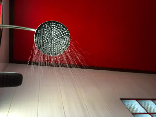 Head shower while water flowing.