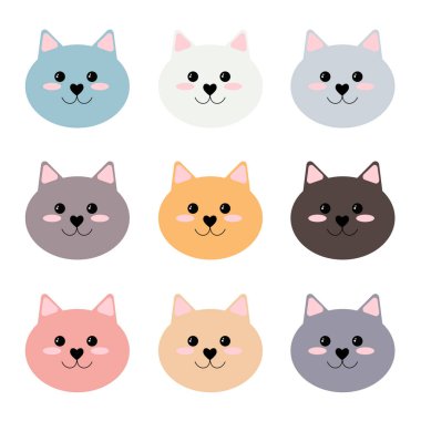 Karikatür kedi ayarla, simgeler vektör.