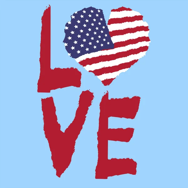 Miłość Usa Ameryka Vintage Flagi Narodowej Sylwetka Serca Style Torn — Wektor stockowy
