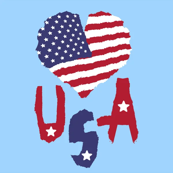 Älskar Usa Amerika Vintage Flagga Siluett Hjärta Torn Papper Grunge — Stock vektor