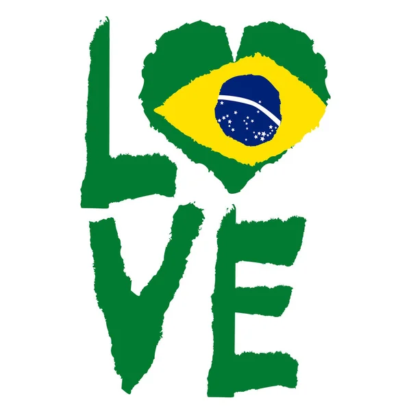 Love Brazil America Vintage National Flag Silhouette Heart Torn Paper — Stock Vector