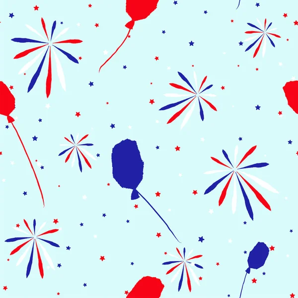 国民色アメリカ赤白青でお祭りのシームレスな背景 ストリップ 独立メモリ日バーベキュー パーティー ベクトル図休日を飾るため花火の素晴らしいアイデア — ストックベクタ
