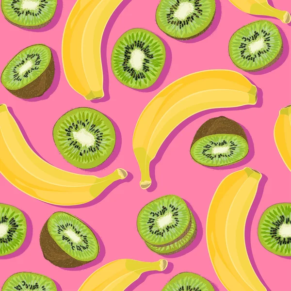 Trendi Minimális Nyári Varrat Nélküli Mintát Egész Szeletelt Gyümölcs Banán — Stock Vector