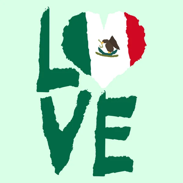 Amo México América Bandera Nacional Vintage Silueta Corazón Estilo Textura — Vector de stock