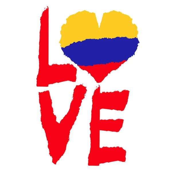 Aime Colombie Amérique Drapeau National Vintage Silhouette Coeur Style Texture — Image vectorielle