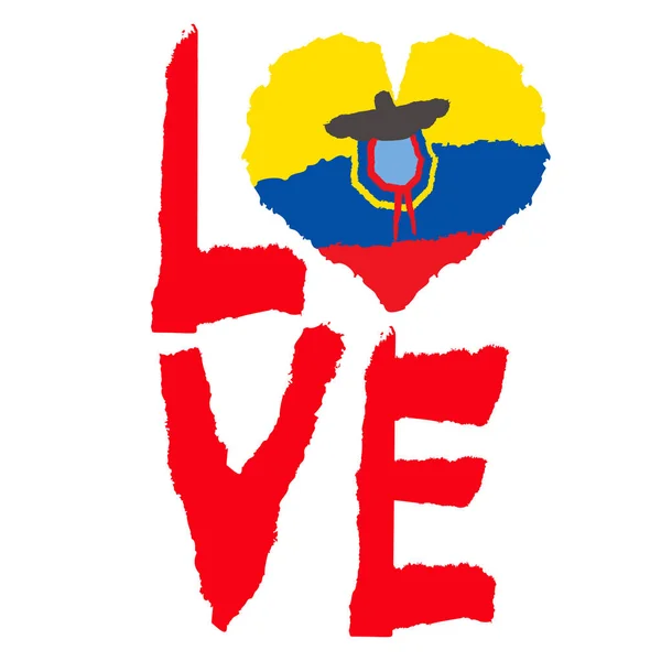 Aime Equateur Amérique Drapeau National Vintage Silhouette Coeur Style Texture — Image vectorielle
