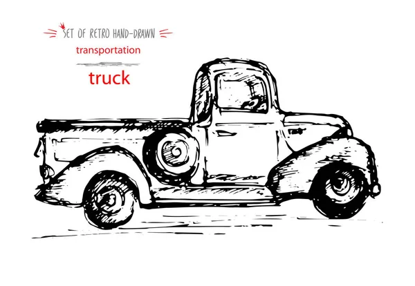 Camion Transport Vintage Dessiné Main Croquis Encre Rapide Illustration Vectorielle — Image vectorielle