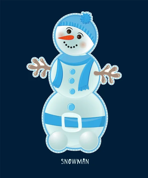 귀여운 스티커 눈사람 디자인 프레임 이정표 초대장 인사말 카드에 파란색에 — 스톡 벡터