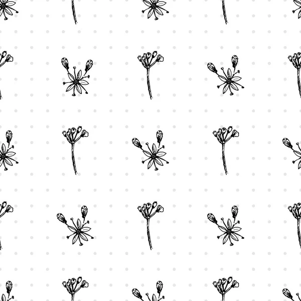 Eenvoudig Naadloze Patroon Met Realistische Botanische Ink Schets Ginseng Bloemen — Stockvector