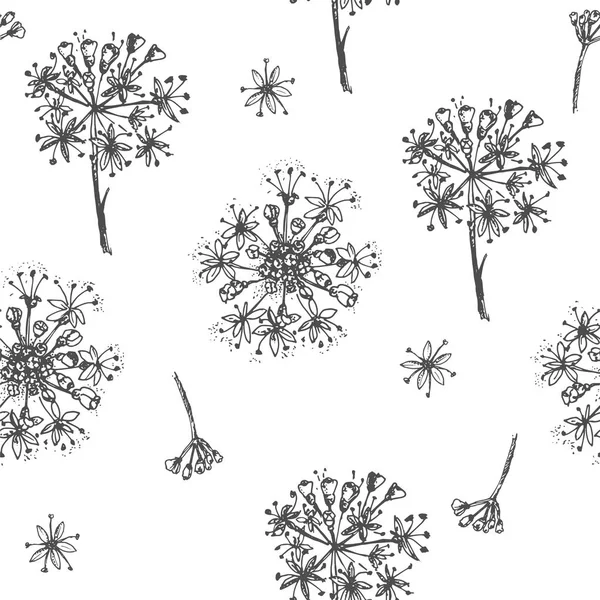 花のハーブ コレクションで現実的な植物性インク スケッチ人参花 Solated で簡単なシームレス パターン 伝統的な中国医学の植物 ビンテージの素朴なベクトル図 — ストックベクタ
