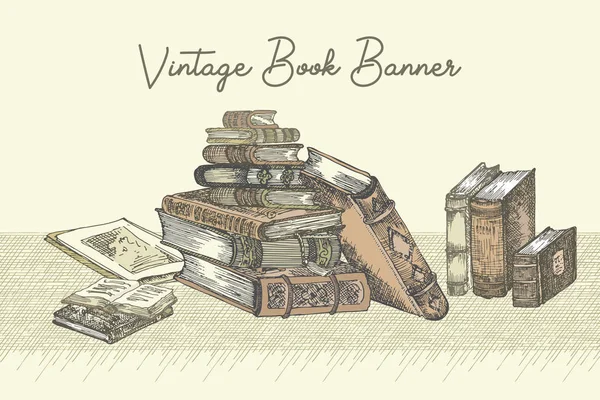 Banner Com Mão Desenhando Livros Esboço Conceito Design Vintage Para —  Vetores de Stock