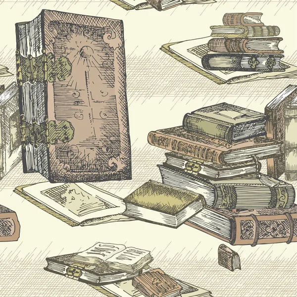 Patrón Sin Costuras Con Dibujo Mano Bosquejo Libros Vintage Para — Archivo Imágenes Vectoriales