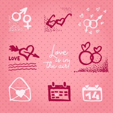 Sevgililer günü kartı veya davet whit motivasyon metin havada aşktır. Düğün kavramı tebrik kartı, poster, afiş, tasarım öğesi. Pembe arka plan seviyorum. Vektör çizim.