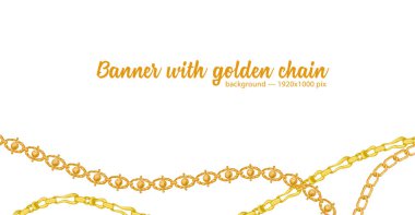 Beyaz arka plan üzerinde izole elle çizilmiş çizim altın zincir soyut desenli yatay web afiş