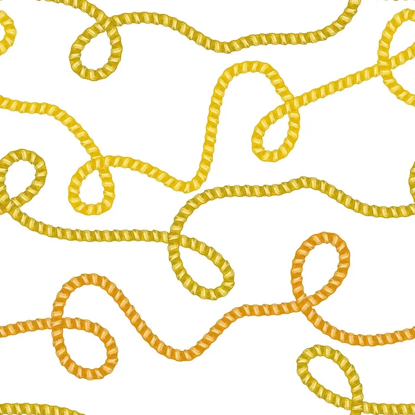 Nahtloses Muster mit handgezeichneter Retro-Skizze goldener Kette auf weißem Hintergrund. Zeichnung Graviertextur. Tolles Design für Mode, Textil, dekorativen Rahmen, Yacht-Stil-Karte — Stockvektor