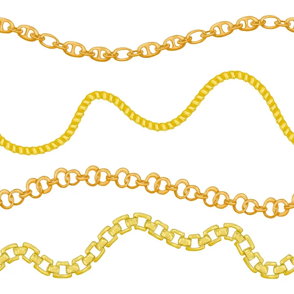 Ομαλή μοτίβο με ρετρό Χειροποίητη σκίτσο χρυσή αλυσίδα σε λευκό φόντο. Σχεδιάζοντας Χαρακτική υφή. Μεγάλο σχέδιο για τη μόδα, υφάσματα, διακοσμητικό πλαίσιο, κάρτα στυλ γιοτ — Διανυσματικό Αρχείο