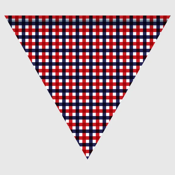 Bandeira triangular feliz dia feriado para festivais planares com estrelas de cor vermelha, azul e branca, listras, quadriculado, chevrons. Contexto efectivo . — Vetor de Stock